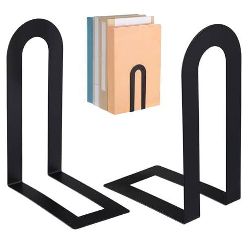 Chunful 2 Pcs Modern Metal Book Ends for Shelves Decorative Small Bookends Book Shelf Organizer Minimalist Design Stopper to Hold Books for Home Office (Black,5.5 * 3.75 * 2.25inch) - color: Black, size: 5.5*3.75*2.25inch