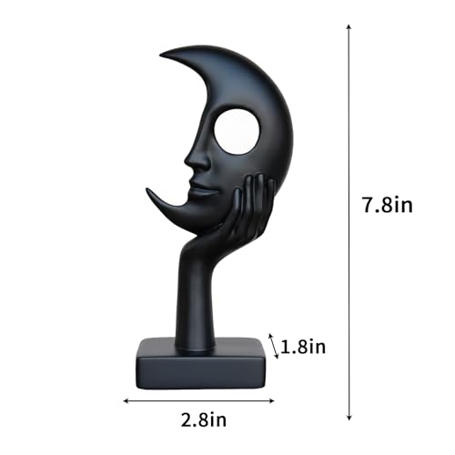 Abstract Face Sculpture, White Matte Finish, Modern Tabletop Statue with Hand on Chin, Freestanding Home Decor - color: Black, size: Small