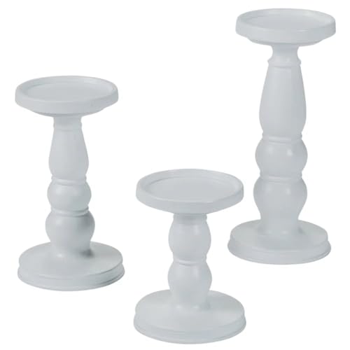 White Resin Candle Holder Set (3 Hand Painted Pieces) Wedding and Home Decor
