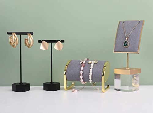 GemeShou Black Metal 2pcs Earring Display T Stand for Show, T Bar Jewelry Holder Tree for Retail Photography 【Black-Hexagon Base 2pcs Height 4.5" and 5.3"】 - color: B1/Black Hexagon Base 2pcs Height 4.5" and 5.3"