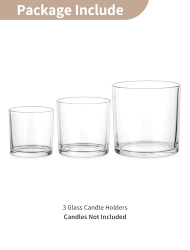 NUPTIO Hurricane Glass Candle Holders: Set of 3 Thick Glass Large Pillar Candle Holder - Clear Vases for Wedding Table Centerpieces Decor