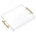 11"x14" Clear Acrylic Serving Tray with Golden Handles, Sturdy Huge Capacity Acrylic Tray for Coffee, Juice, Kitchen and Desk Organizer (11"x14") - size: 14" x 11" x 2"
