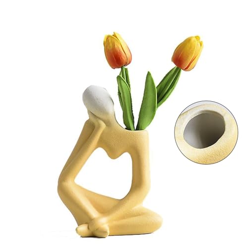 Abstract Thinker Sculpture, Modern Minimalist Art Figurine, Sand Beige