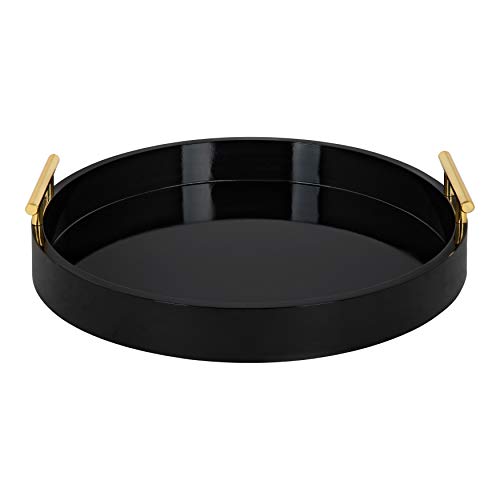 Kate And Laurel Lipton Modern Round Tray, 18" Diameter, Black and Gold, Decorative Accent Tray for Storage and Display - color: Black, size: 18"