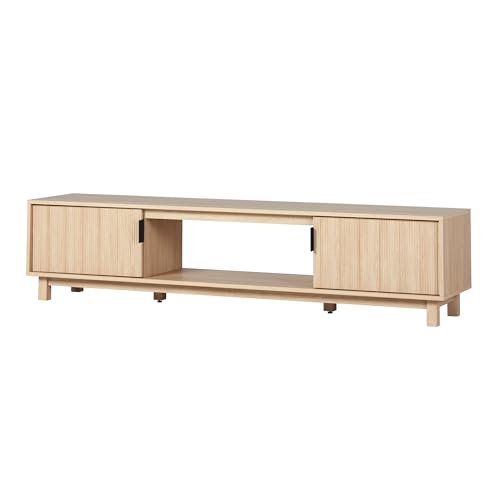 Walker Edison Arundo Fluted TV Stand for TVs up to 80 Inches, 70" TV Stand, Coastal Oak - color: Coastal Oak, size: 70" TV Stand