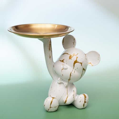 Bear Jewelry Tray Organizer for Keys, Lipsticks, Earrings and Accessories, Bear Statue Suitable for Living Room, Office, Entryway Table and More (White & Gold) - color: White & Gold
