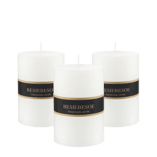 3×4 White Pillar Candles Set of 3 Unscented Handpoured Weddings, Home Decoration, Restaurants, Spa, Church Smokeless Cotton Wick - size: 3×4 white