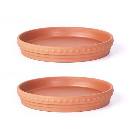 YBX 8-inch Plant Saucer Premium Terracotta Saucer Round Ceramic Plant Trays, Pack of 2 (Nature/Terracotta) - color: Terracotta