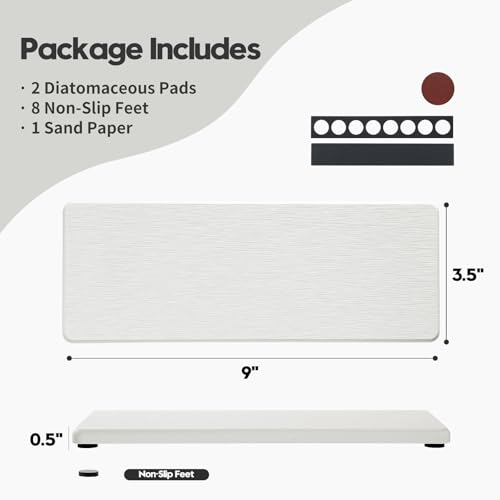2PCS White Water Absorbing Diatomite Stone Drying Soap Dish Sink Vanity Tray for Bathroom/Kitchen Counter, Sponge Holder Mat Dispenser Rack Faucet Splash Guard Caddy Organizer, 9"x3.5" - color: 2 Pack - White, size: 9" x 3.5"