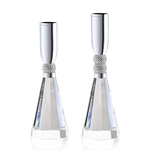 Candle Holder Crystal K9 Heavy Base for Table Decorations Christmas Party Wedding Halloween Décor Set of 2 (Silver) - color: Silver