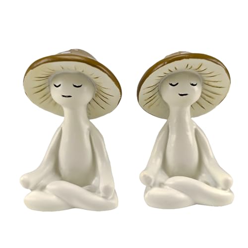 2Pcs Cute Meditation Mushroom Statue-Meditation Mushroom Resin Statue for Desk Living Room Resin Figurine for Home Patio Office Decor Cute Plant Statues for Tabletop Garden Backyard Decor