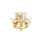 Hurricane Candle Holder, Gold Pillar with Crystal Accents & Windproof Glass Lid - Elegant Centerpiece for Weddings, Dinners, Party Decor - size: Small