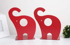 one Pair Cute Cartoon Elephant Nonskid Bookends Art Bookend Metal Bookends (Red) - color: Red
