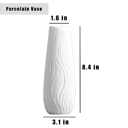 White Ceramic Vase, 8.4" H, Artistic Flower Vase Classic Style for Fireplace Bedroom Kitchen Living Room Centerpieces Office Desk, Fit for Holding Dried Flowers, Fresh Flowers, Artificial Flowers - color: B