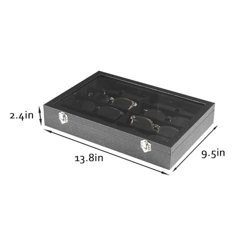 Coward Sunglass Organizer Tray Box, Black Velvet Grids Eyeglasses Display Tray Case with Transparent Glass Lid for Home Use or Store Shop Selling Show - color: Black Velvet, size: Sunglass Box