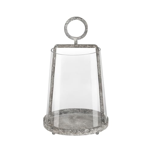 9" Wide Modern Farmhouse Metal Hurricane Candle Holder with Handmade Sturdy Glass Sleeve in Rustic Black for Pillar Candle & Plants, Glass Hurricane Lantern, Industrial, Minimalistic - color: Black Shabby, size: 9"x14"