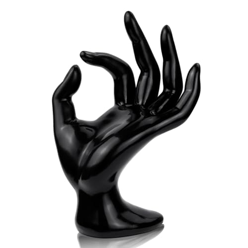 yuntop 1 Pack Hand Form Ring Holder Mannequin Hand Jewelry Organizer Stand Watch Stand Bracelet Ring Support Aesthetic Rack (Black) - color: Black
