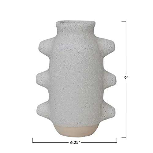 Creative Co-Op Abstract Stoneware Vase, White Volcano Finish, 9" H - size: 9" H