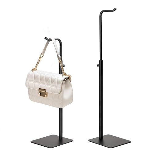2 Pack Purse Holder Handbag Display Stand: Hanger Rack Showing Bags, Purses, and Wreath, Adjustable Black Hook Stand for Tabletop, Closet, Desk, and Retail Use for Vendors - color: Black