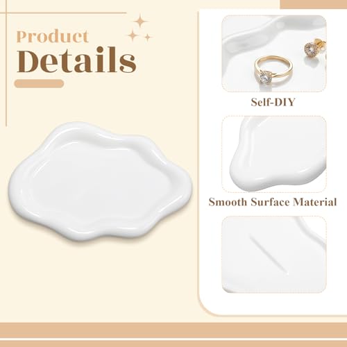 Patelai Ceramic Jewelry Tray Set of 2, Trinket Dish Decorative Cloud Vanity Key Tray for Ring Holder Cute Jewelry Plate Bowl Birthday Gifts for Mom Women Aesthetic Room Decor, White