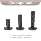 Sziqiqi Black Iron Candlstick Holders: Cast Iron Taper Candle Holder for Candlesticks - Hammered Short Candleholder Set of 3 for Dining Table Mantle Fireplace