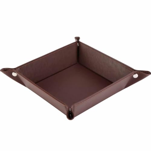 Valet Tray for Men Women - PU Leather Travel Catchall Tray Organizer - Desk Bedside Nightstand Storage Box for Jewelry Key Phone Remote Controller Wallet Watch Glasses Coin Readers - Square - color: Dark Brown