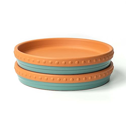YBX 8-inch Plant Saucer Premium Terracotta Saucer Round Ceramic Plant Trays, Pack of 2 (Turquoise/Terracotta) - color: Turquoise/Terracotta