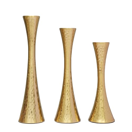 Taper Candle Holders Metal Candlestick Holders Set of 3 Table Mantel Decorative Candle Stand for Dinning,Party，Wedding,Home Decor(Brass Gold) - color: Brass Gold