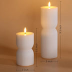 White Ribbed Flameless Pillar Candles with Remote, Real Wax Flickering Battery LED Candles Set of 2 - color: White