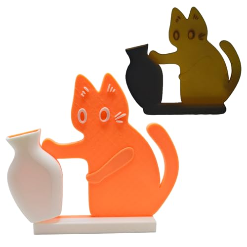 Cat Push Flower Vase for Home Decor Cute Vases for Table Room Decor Unique Lollipop Vases for Women (Small Glow Orange White) - size: Small Glow Orange White