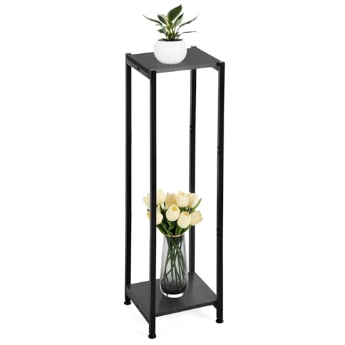 Dipion Extra Tall Plant Stand Indoor,40 Inch Plant Stands,2 Tier Metal Plant Stand with Heavy Duty Wood,Black