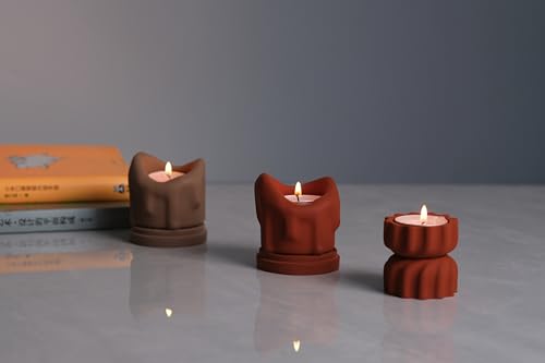 Handcrafted Tealight Candle Holder Designed as a Melting Candle; Handmade Tea Light Candle Holder; Bathroom, Living Room Mantel, Entryway, Buffet and Dining Table Decoration Red - color: Red
