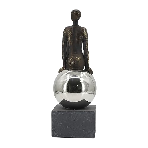 Modern Abstract Figure Sculpture, Decorative Sitting Figure on Sphere, Metal Art Statue with Concrete Base