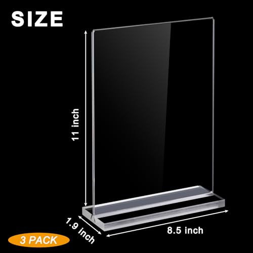 Hoewina Acrylic Sign Holder 8.5 x 11 Inch 3 Pack, Clear Display Sign Stand for Store Sign Holders, Vertical Double Acrylic Stands, Vendor Booth Display Items