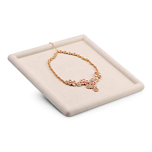 Oirlv Top Microfiber Jewelry Tray Square Nightstand Organizer Rings Earrings Necklace Trinket Storage Tray Showcase Jewelry Display (Beige) - color: Beige