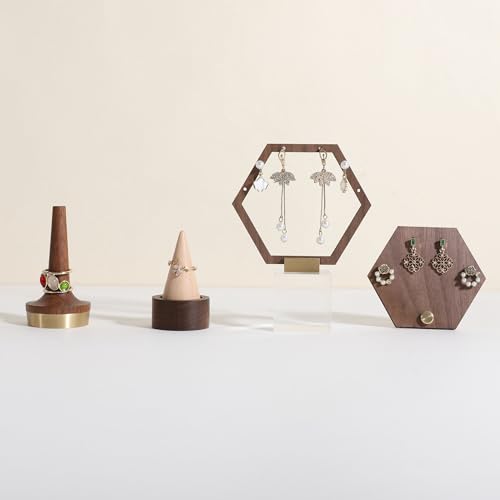 GemeShou walnut ring cone stand for jewelry, Stable ring holder for men, wooden ring displays for selling, small jewelry ring holder for nightstand【Ring holder-Cone 1】 - style: One Cone