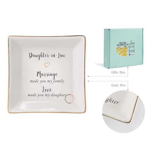 HOME SMILE Mother's Day Wedding Valentine Gifts for Daughter In Law From Mother In Law,Ceramic Ring Dish jewelry Tray,-Marriage Made You My Family,Love Made You My Daughter - style: Daughter In Law