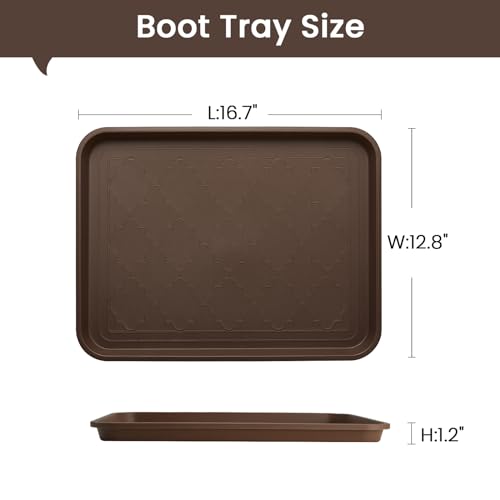 Boot Tray 2 Packs All Seasons Multi-Purpose, Waterproof Boot Trays for Entryway Indoor & Outdoor, Non-Slip Shoe Tray, 16.7"x12.8",Brown - color: Brown