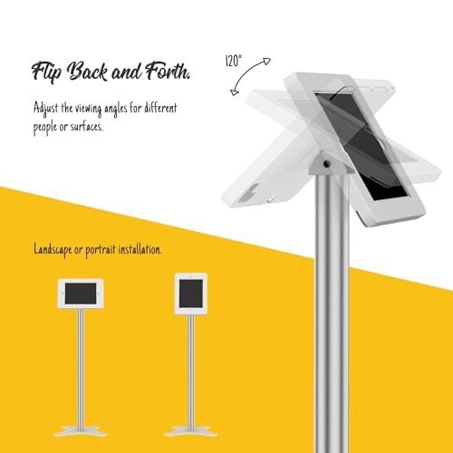 Tablet Floor Stand Compatible with 10.2" iPad 7 8 9, Rotate Lockable Metal Tablet Enclosure+Aluminum Pole+Metal Base - BSF302WT - color: White, size: iPad 7/8/9 (10.2")