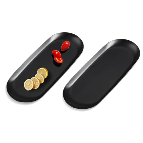 2PACK Small Black Trays for Decorative, Oval Vanity Tray for Bathroom, Kitchen Sink Trays for Countertop, Stainless Steel Jewelry Dish Trinket Tray, Perfume Key Candle Tray (Black, 9" × 3.8") - color: Black, size: 9" × 3.8"
