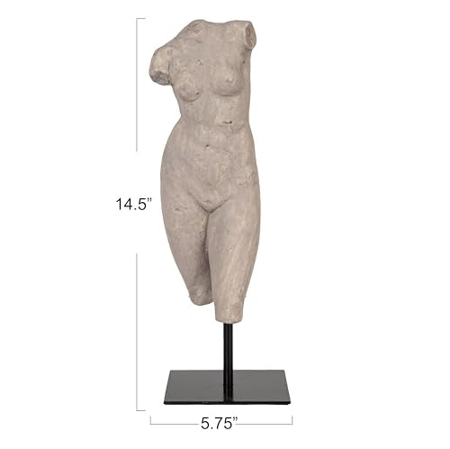 Creative Co-Op Sculptural Resin Female Figure on Metal Stand, Grey - color: Grey Finish