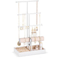 Lolalet Jewelry Holder Tree with Velvet Tray, 4 Tiers Necklace Display Stand Rack with Ring Slots Organizer for Earrings Bracelets Bangles Ring, Valentine's Day Gift -White - color: White
