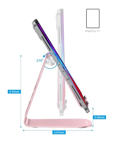 OMOTON Tablet Stand Holder Adjustable, T1 Desktop Aluminum Tablet Dock Cradle Compatible with iPad Air/Mini, iPad 10.2/9.7, iPad Pro 11/12.9, Samsung Tab and More, Rose Gold - color: Rose Gold