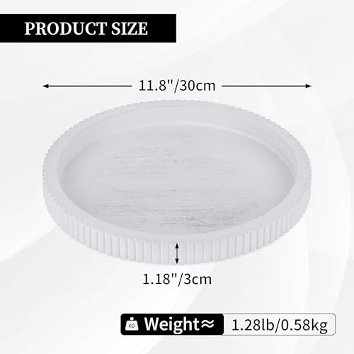 Hanobe Decorative Tray for Coffee Table: White Round Trays for Living Room Ottoman Centerpiece Home Decor 12" Modern Farmhouse Topper Dining Kitchen Island Tabletop Display - color: White