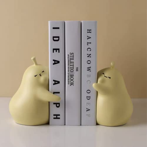 Linxia Pear Bookends Cheese Yellow Ceramic Creative Bookends for Shelves Book Holder Stopper for Books/Movies/CDs/Video Games (1 Pairs) Hug Style - color: Goose Yellow, size: Hug style