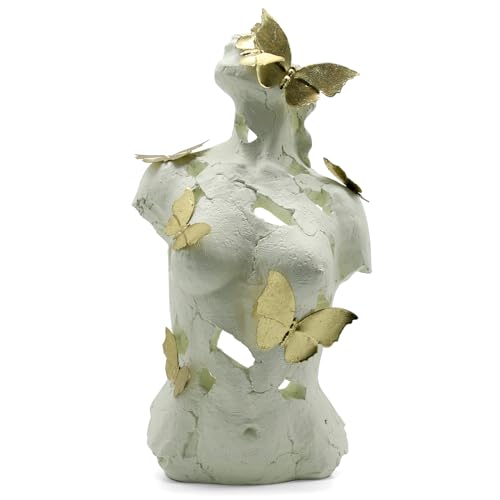 Lukitas Abstract Female Bust with Butterflies Sculpture, Aphrodite Statue, Body Figurine Art Decor, Beauty of Defects, Greek Goddess Bust Ornament for Office Living Room Desk Shelf, Beige, Resin 16" - color: Beige