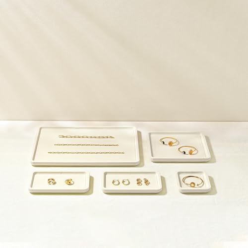 Microfiber Jewelry Trays Stackable Ring Earring Bracelet Necklace Bangle Watch Display Tray Drawer Organizer 3.93 * 3.93 * 0.59inch (White - color: Beige, size: 10*10cm Tray