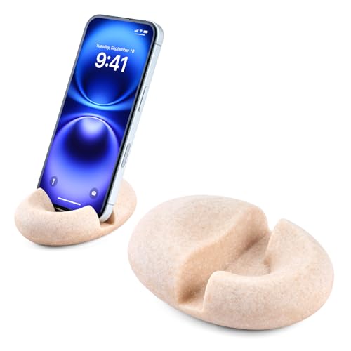 Artificial Stone Cell Phone Stand for Desk Handcraft Pebble Shape Minimalist Decor for Desk Kitchen Counter Office Easy of Use Sturdy and Stable(Beige Yellow) - style: beige yellow pebble stone