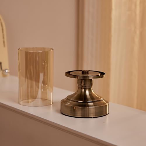 Brass Hurricane Candle Holder with Glass Lid, Anti-Tip Pillar Candle Holder for Wedding Dining Party Table Centerpiece, Elegant Home Decor