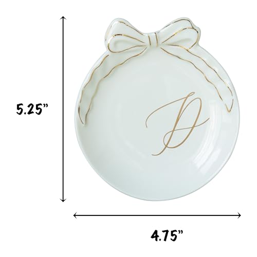 COLLECTIVE HOME - Personalized Initial Ceramic Jewelry Tray with Bow, Christmas Gift Ideas for Women, Small Gift for Girlfriend Wife, Ring Holder, Earrings Dish, Birthday Gift for Her (D) - color: D